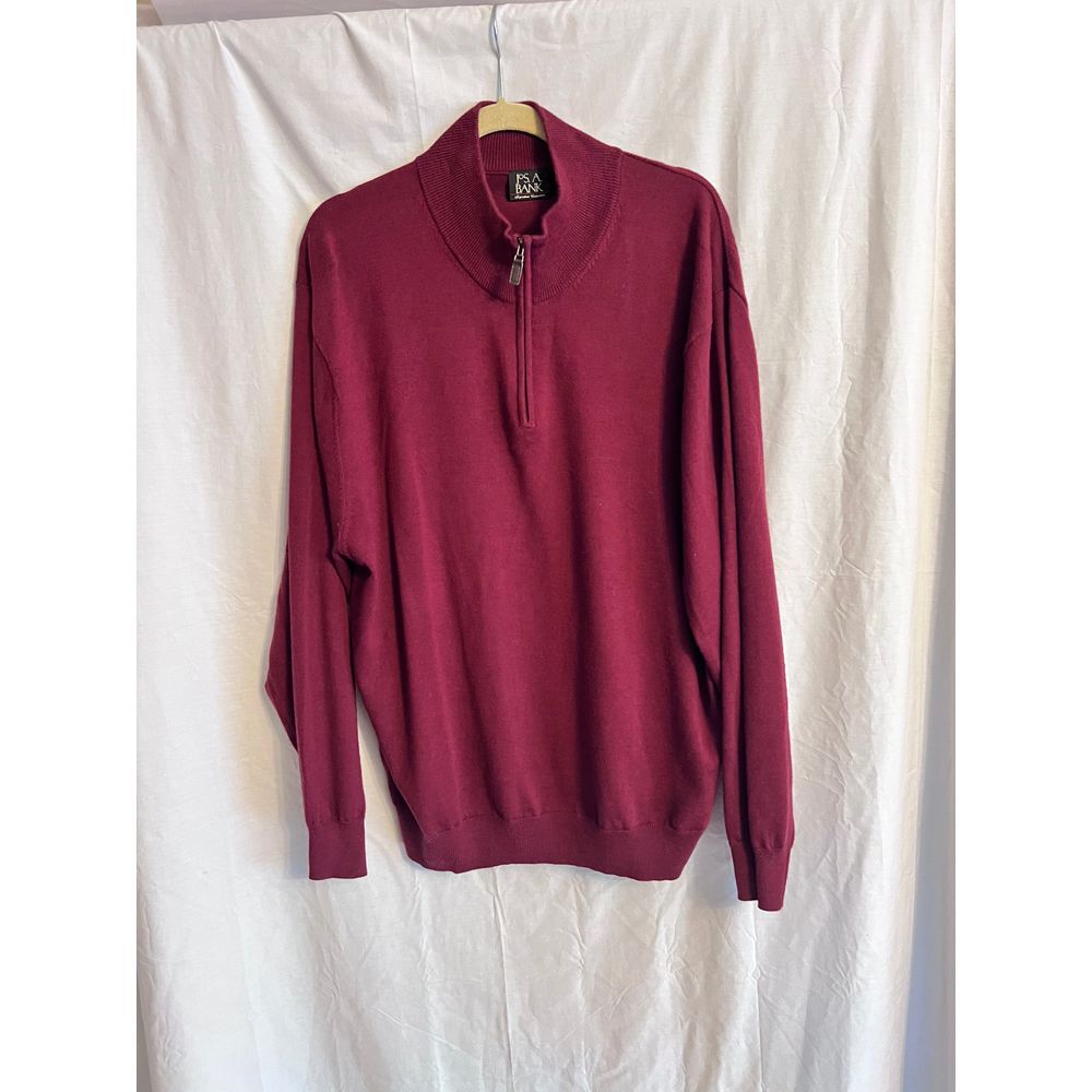 Jos. A Bank‎ Merino Wool Quarter Zip Sweater deep burgundy Men's Size XXL fall